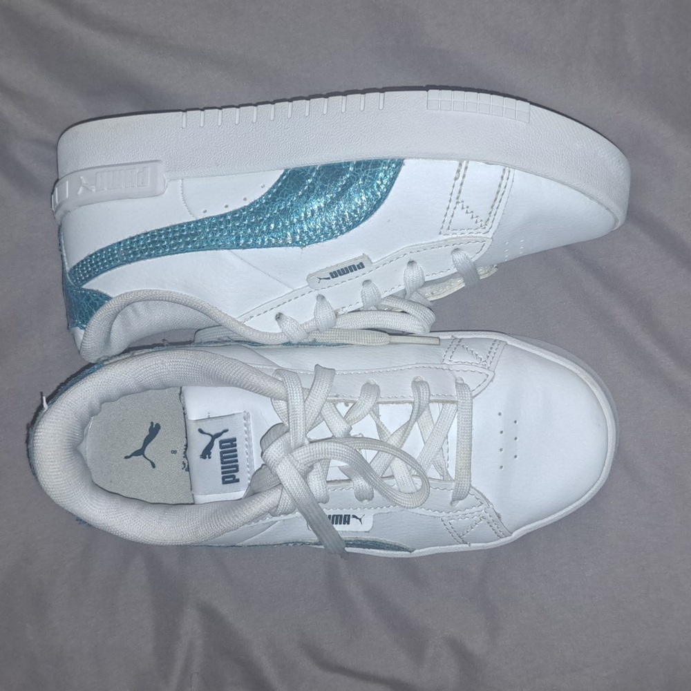 Puma White and Blue Low-Top Sneakers with Cushioned Sole